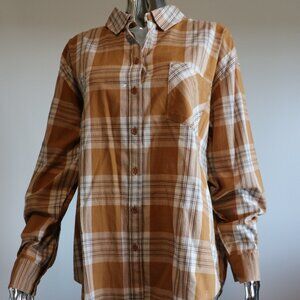 Orange/White/Brown Plaid Button Down Shirt